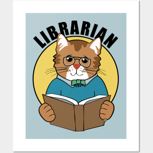 Librarian Cat Man Reading Book Posters and Art